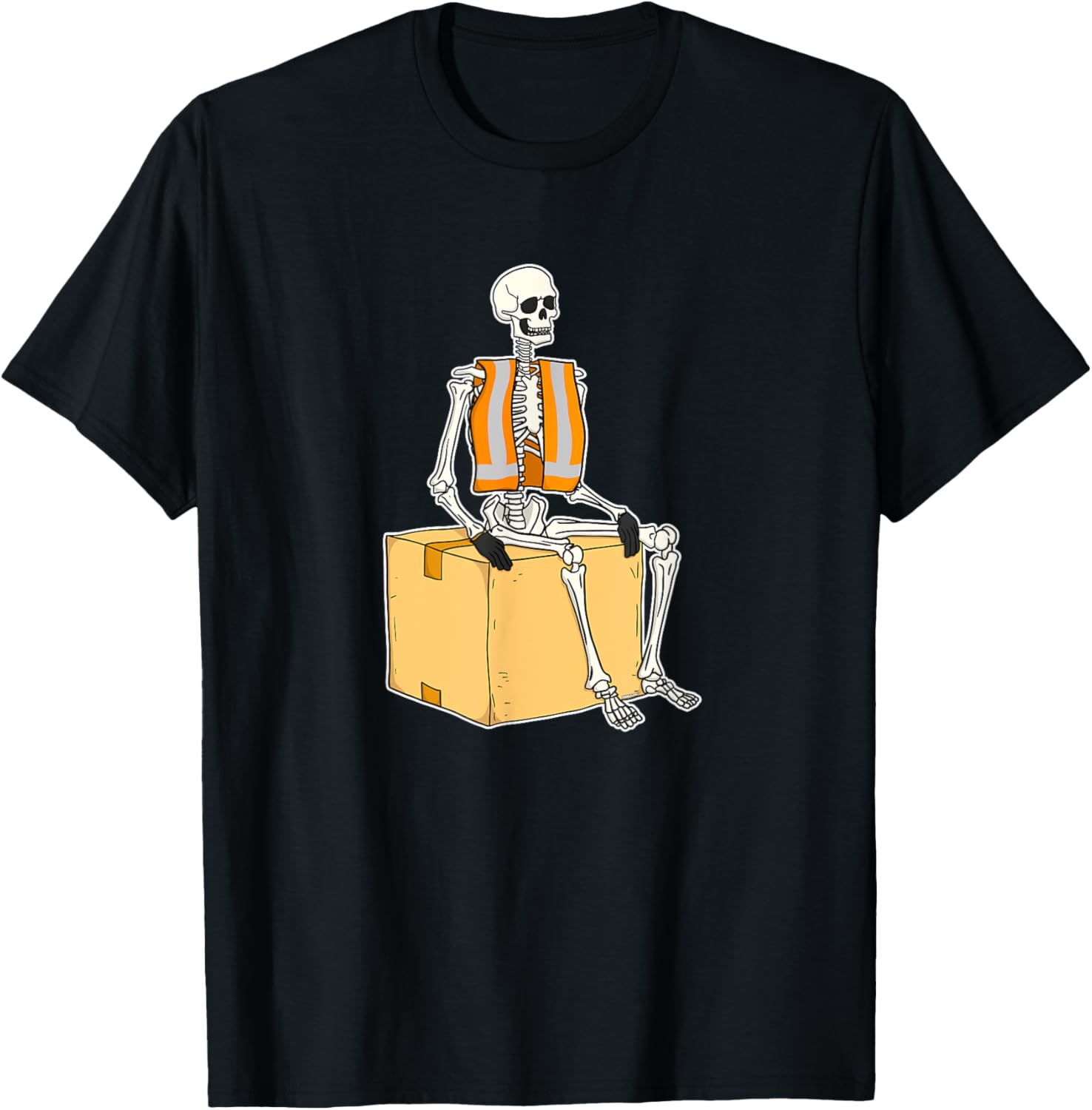 Skeleton Coworker Swagazon Associate Skeleton Sitting on Box